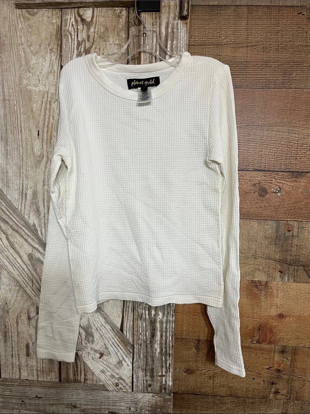 Planet Gold Cream Waffle Knit Long Sleeve Top